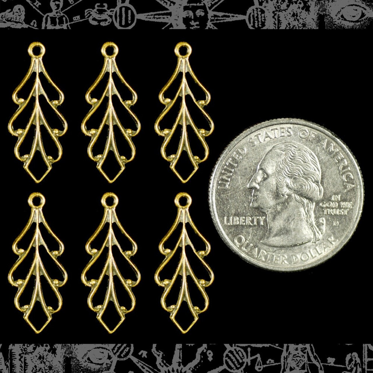 Antiqued Brass Multi Hole Leaf Connectors - Set of Six - AB-2C28